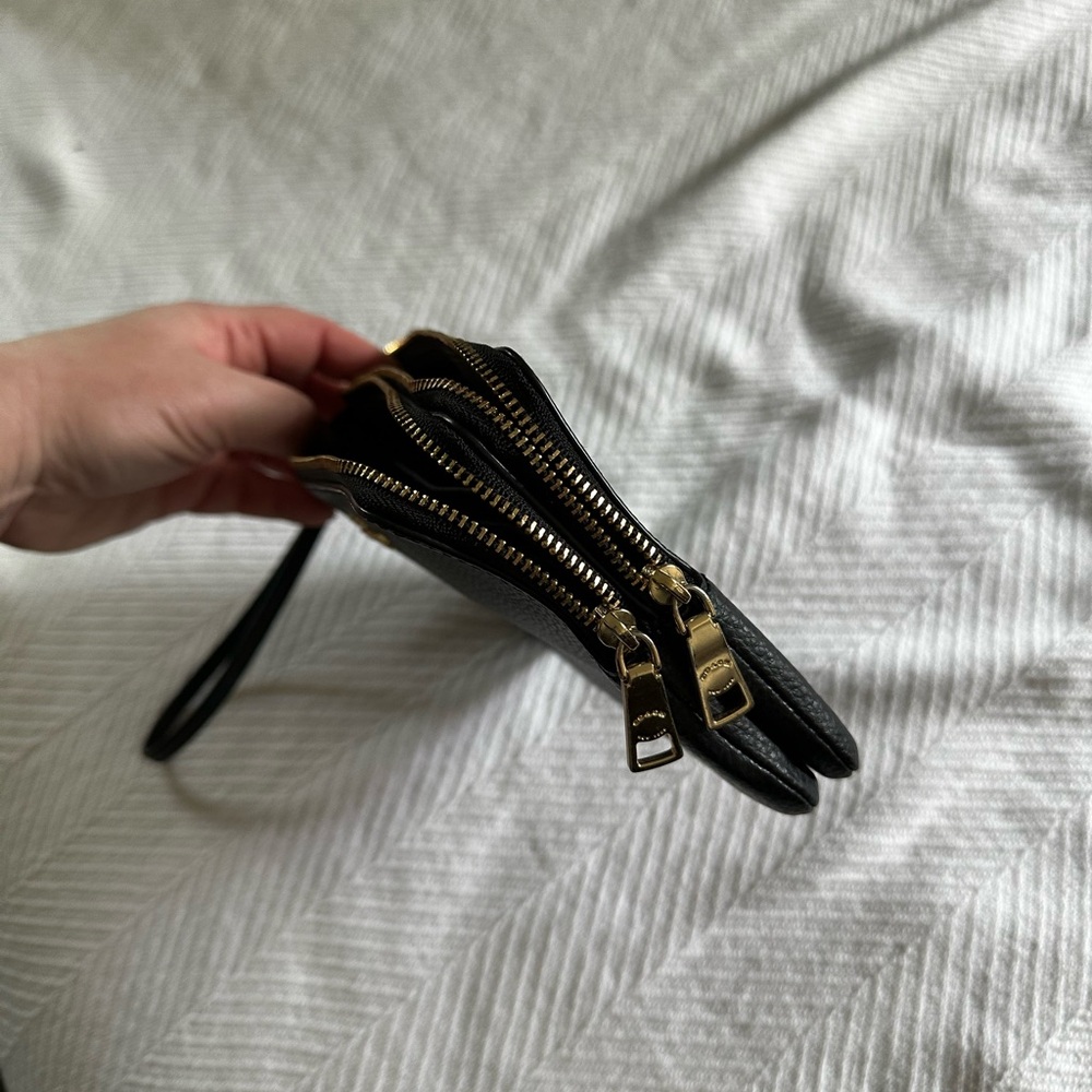 Coach Black Leather Double Zipper Wristlet with Gold Details - Picture 4 of 7